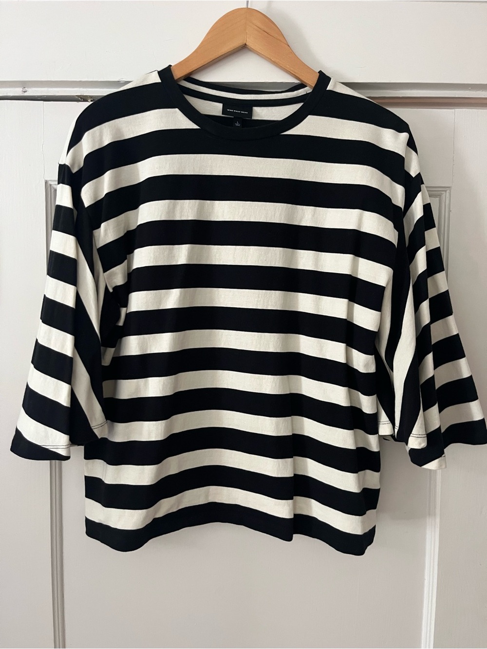 Who What Wear Black & White Striped Long Sleeve Tee